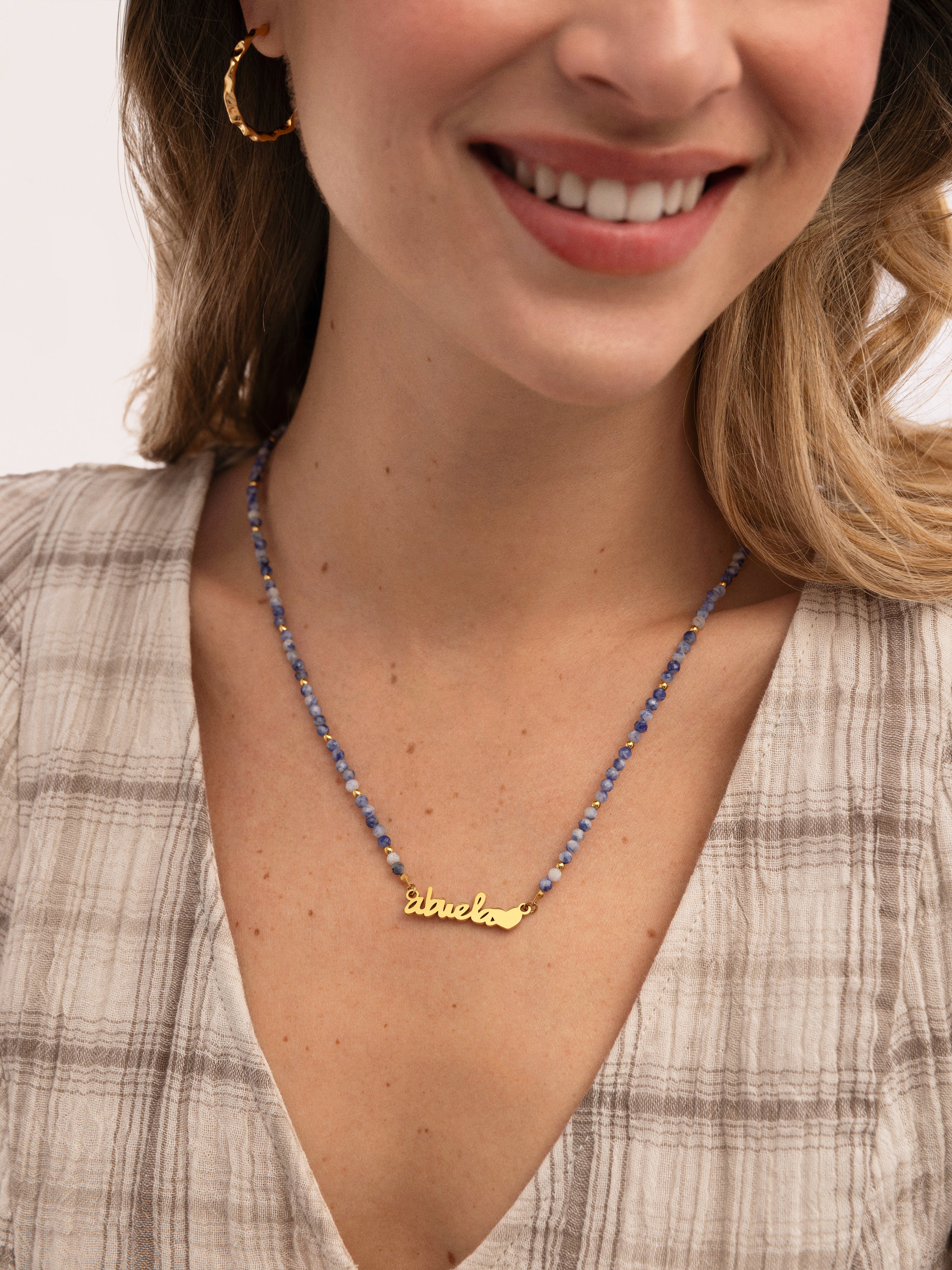 Collar Abuela Heart Cianita Acero Baño Oro