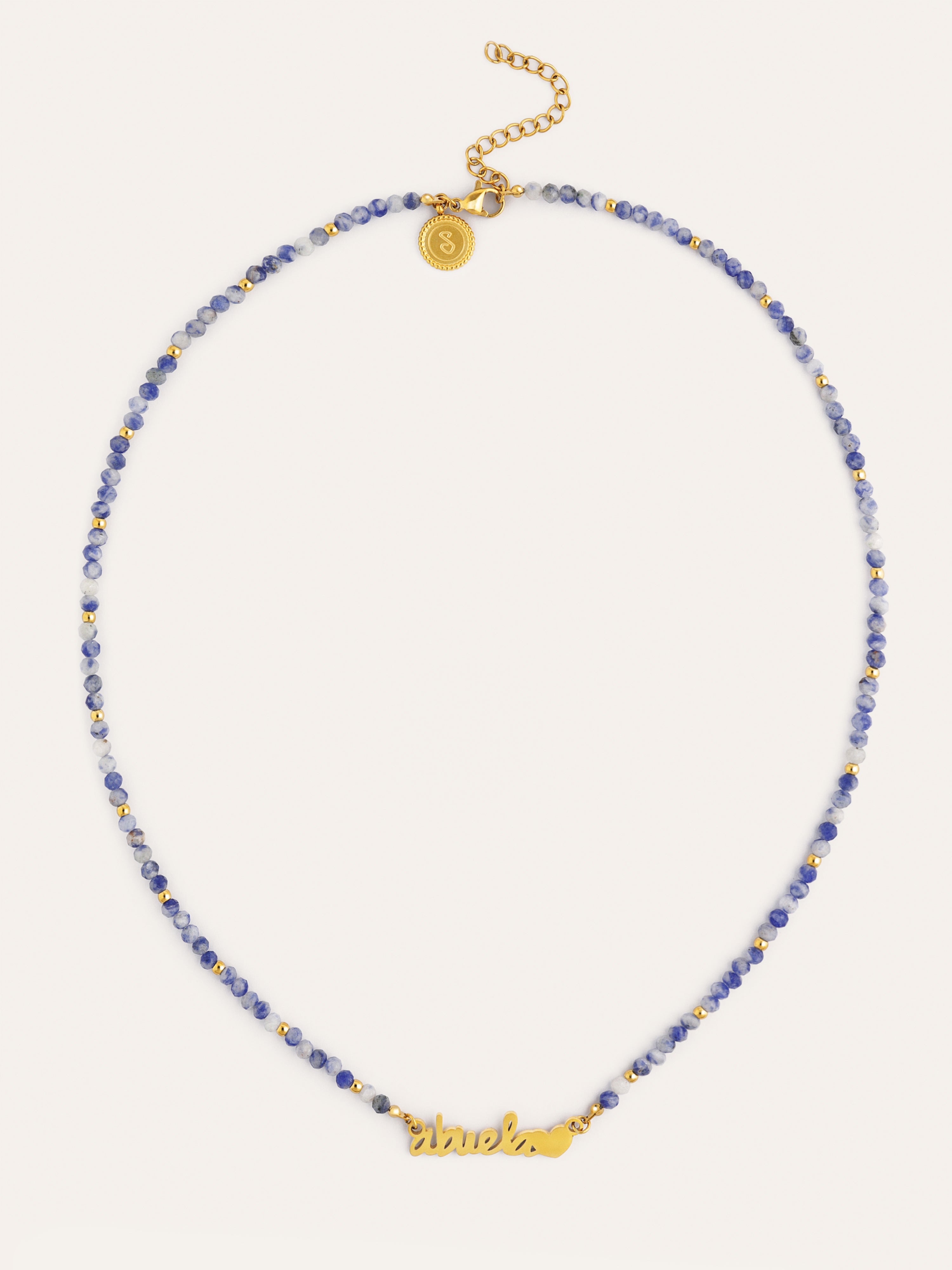 Collar Abuela Heart Cianita Acero Baño Oro