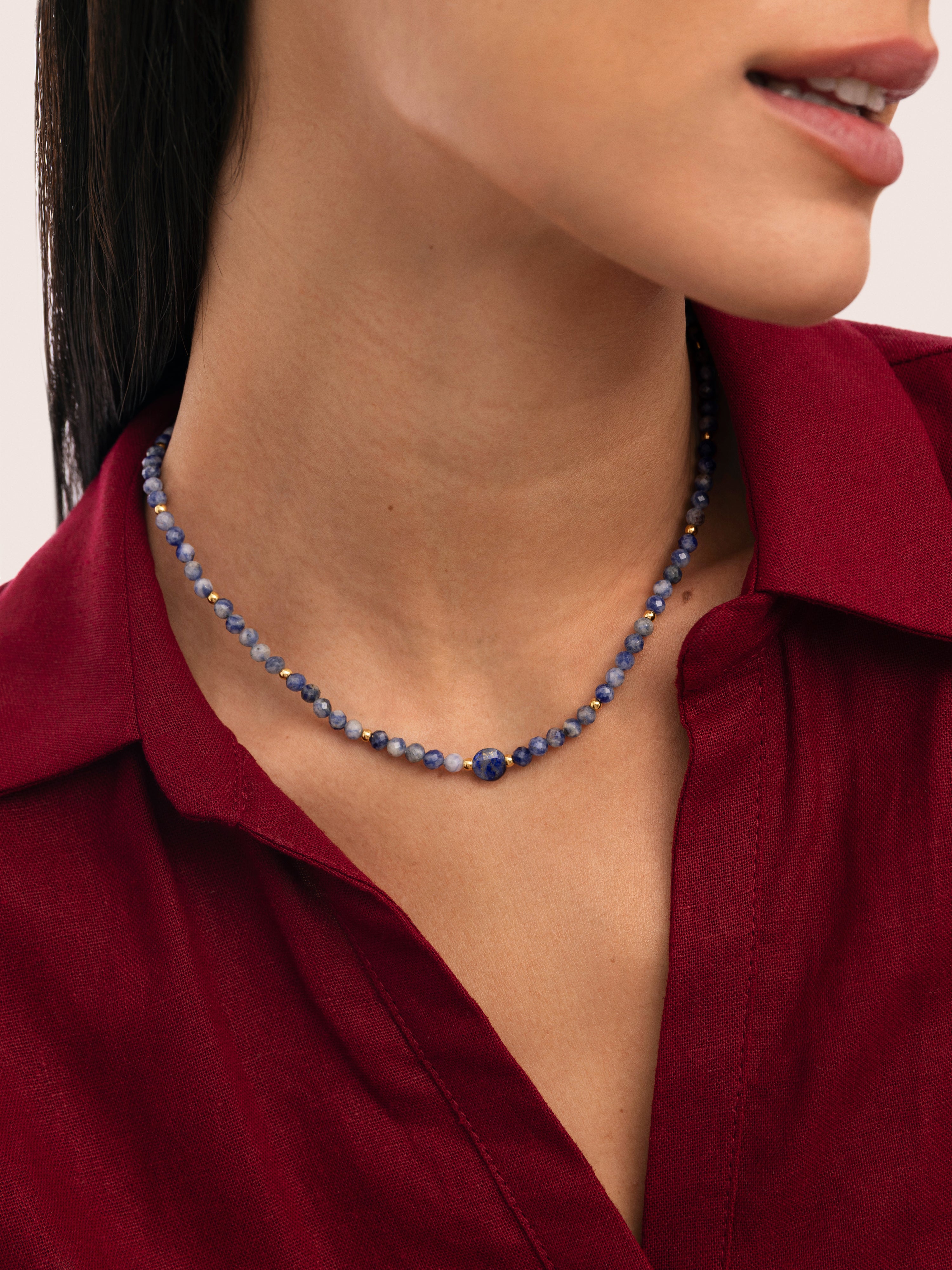 Collar Amulet Cianita Acero Baño Oro