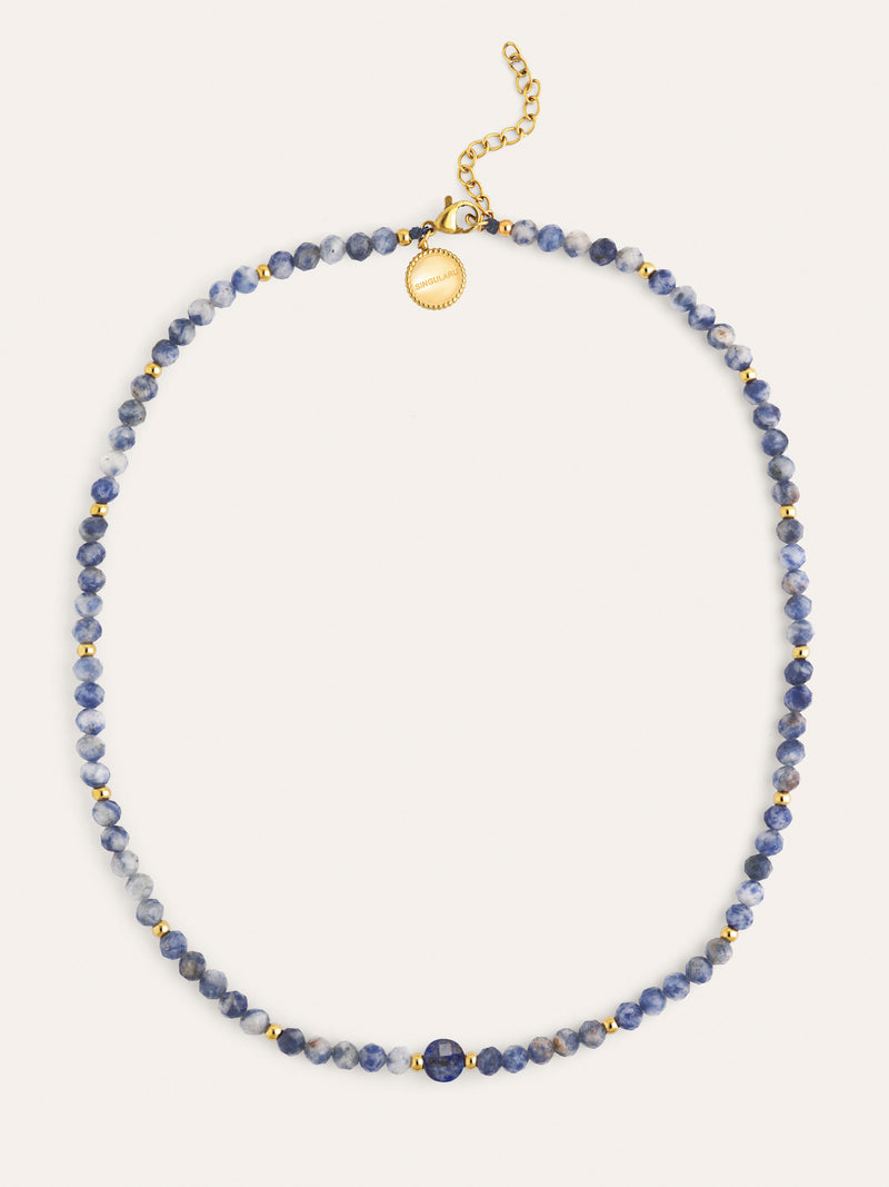 Collar Amulet Cianita Acero Baño Oro