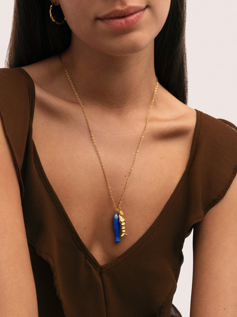 Collar Aquario Acero Baño Oro