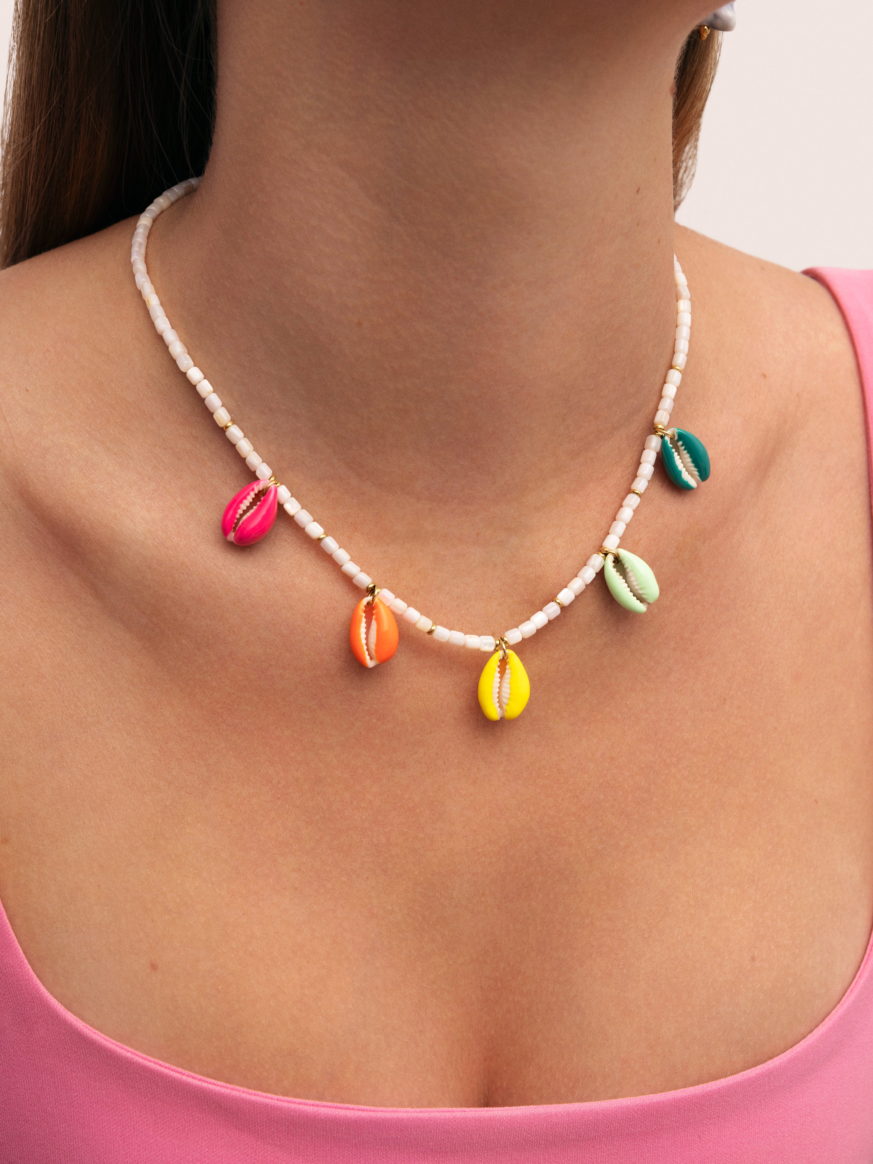 Boho Color Shells Halskette, Edelstahl vergoldet