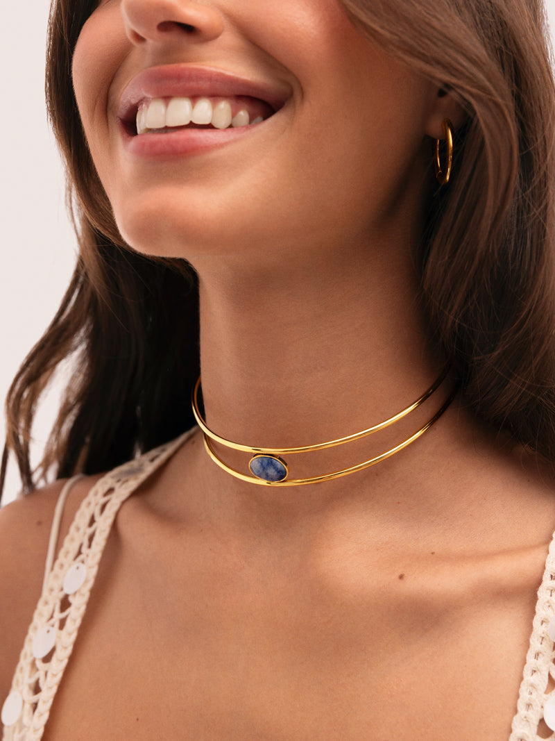 Choker Cianita Acero Baño Oro
