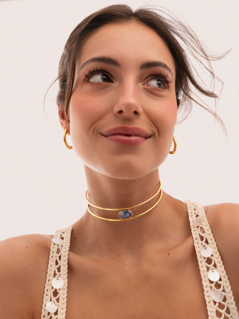 Choker Cianita Acero Baño Oro