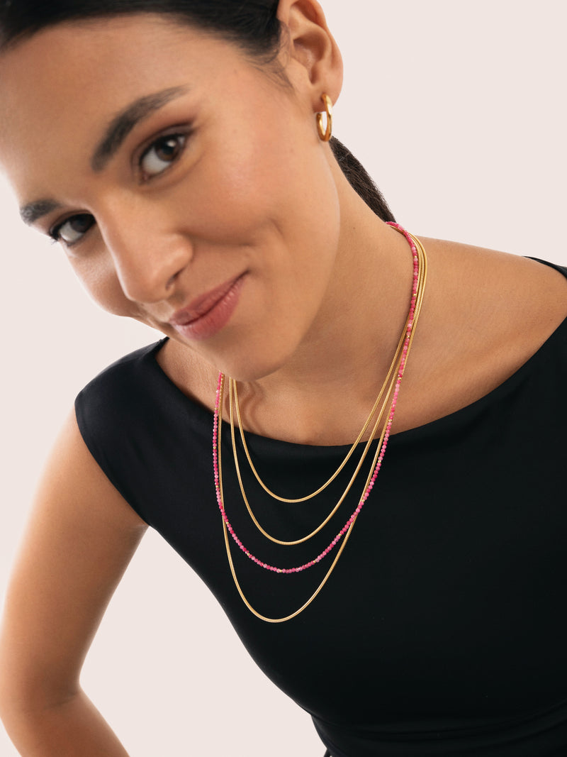 Colar Cleopatra Pink Aço Banho de Ouro