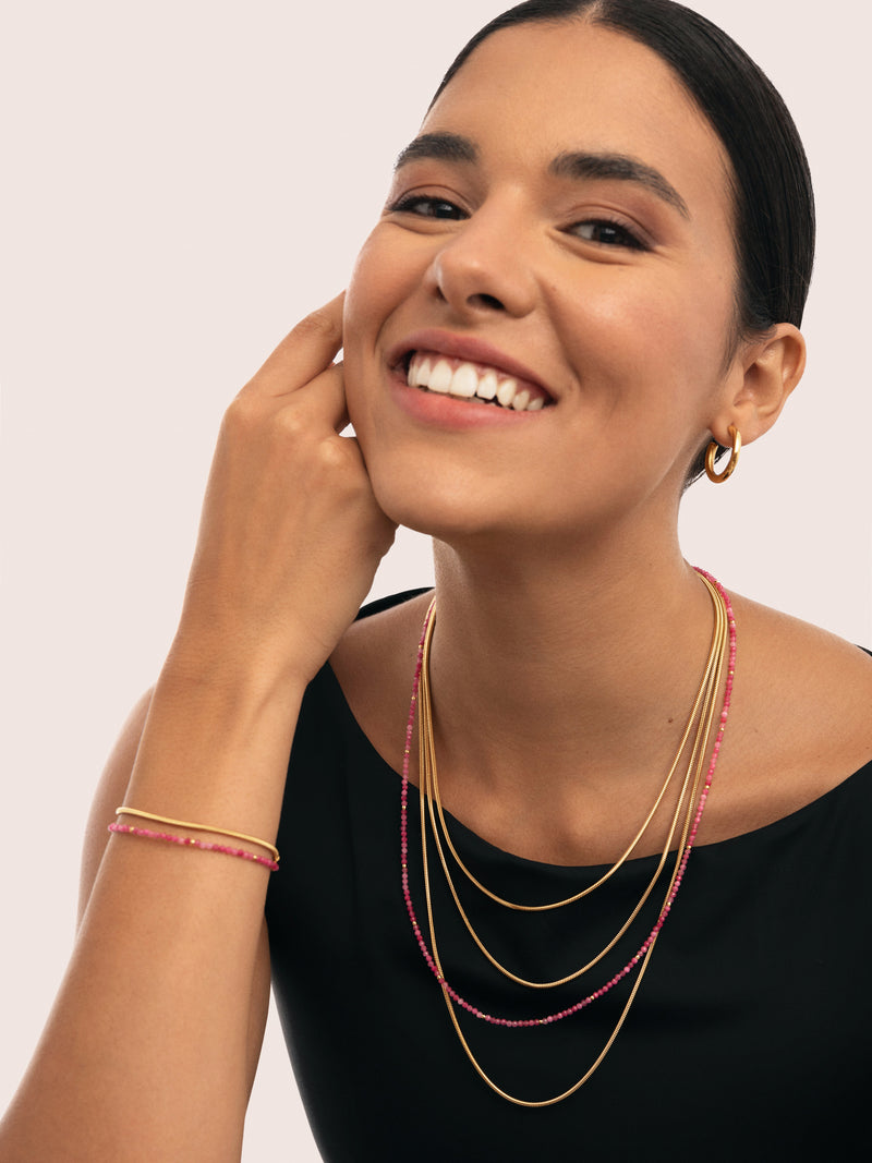 Colar Cleopatra Pink Aço Banho de Ouro