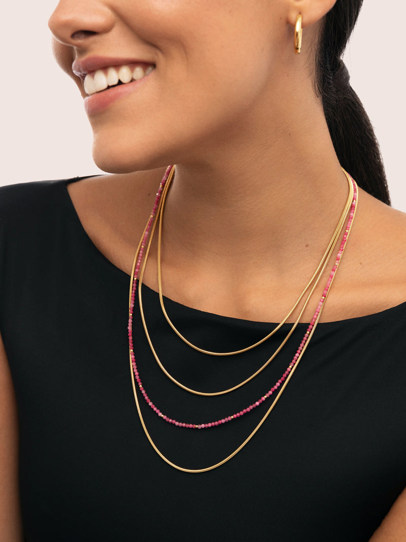 Colar Cleopatra Pink Aço Banho de Ouro