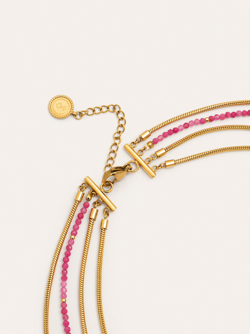 Colar Cleopatra Pink Aço Banho de Ouro