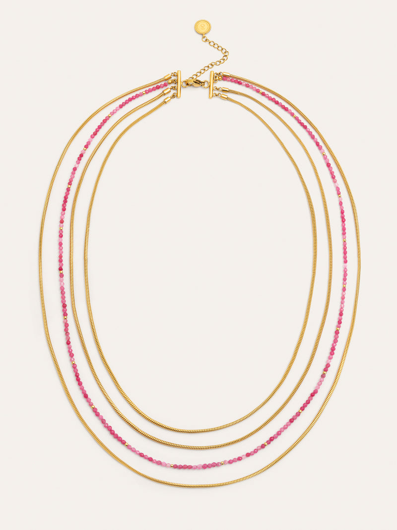 Colar Cleopatra Pink Aço Banho de Ouro