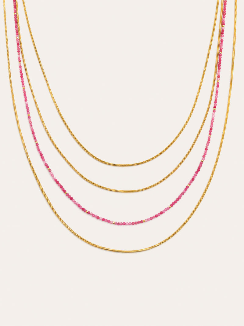 Colar Cleopatra Pink Aço Banho de Ouro