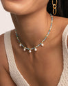 Collar Crystal Blue Pearls Acero Baño Oro
