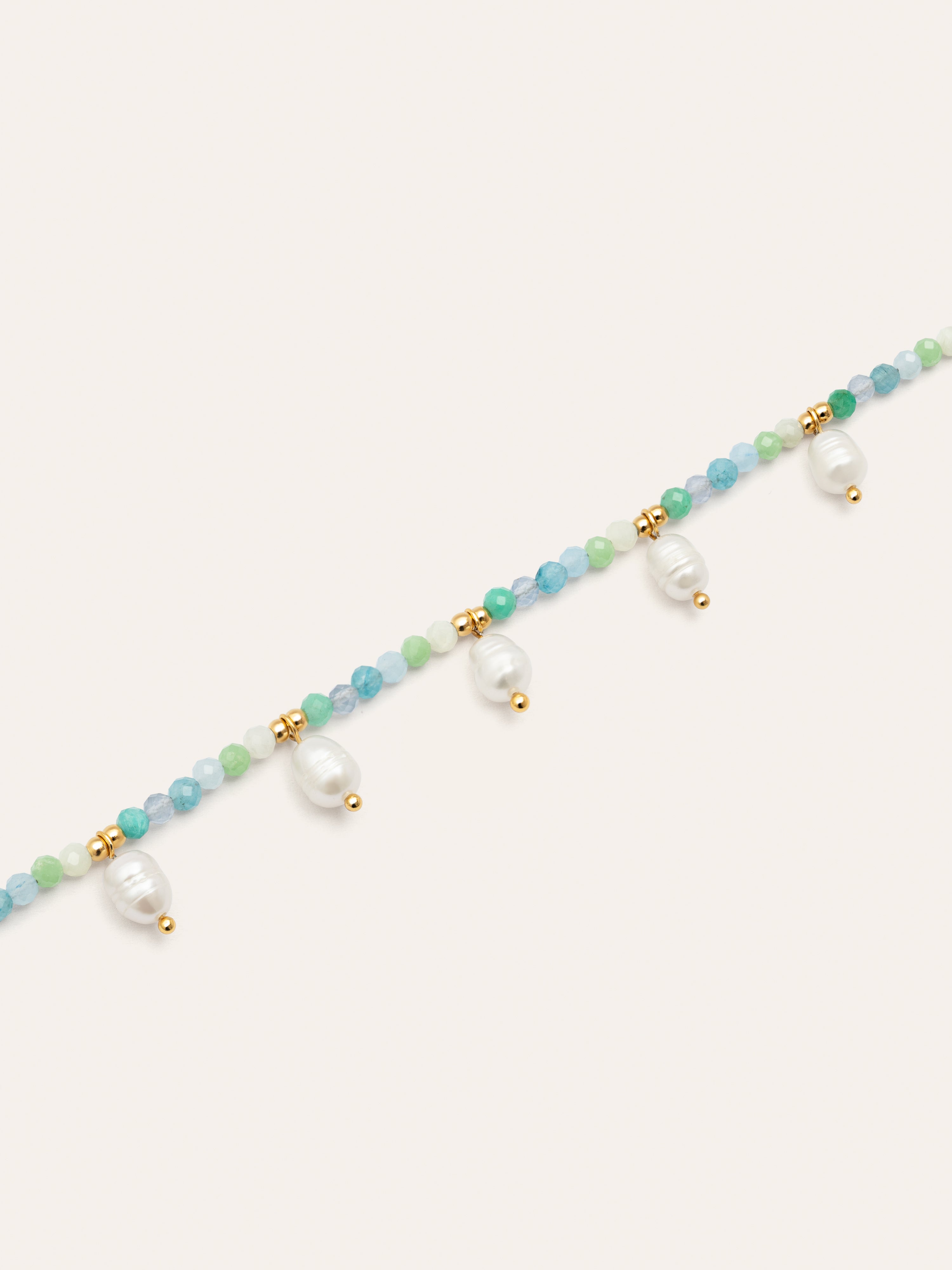 Collar Crystal Blue Pearls Acero Baño Oro