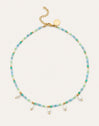 Collar Crystal Blue Pearls Acero Baño Oro