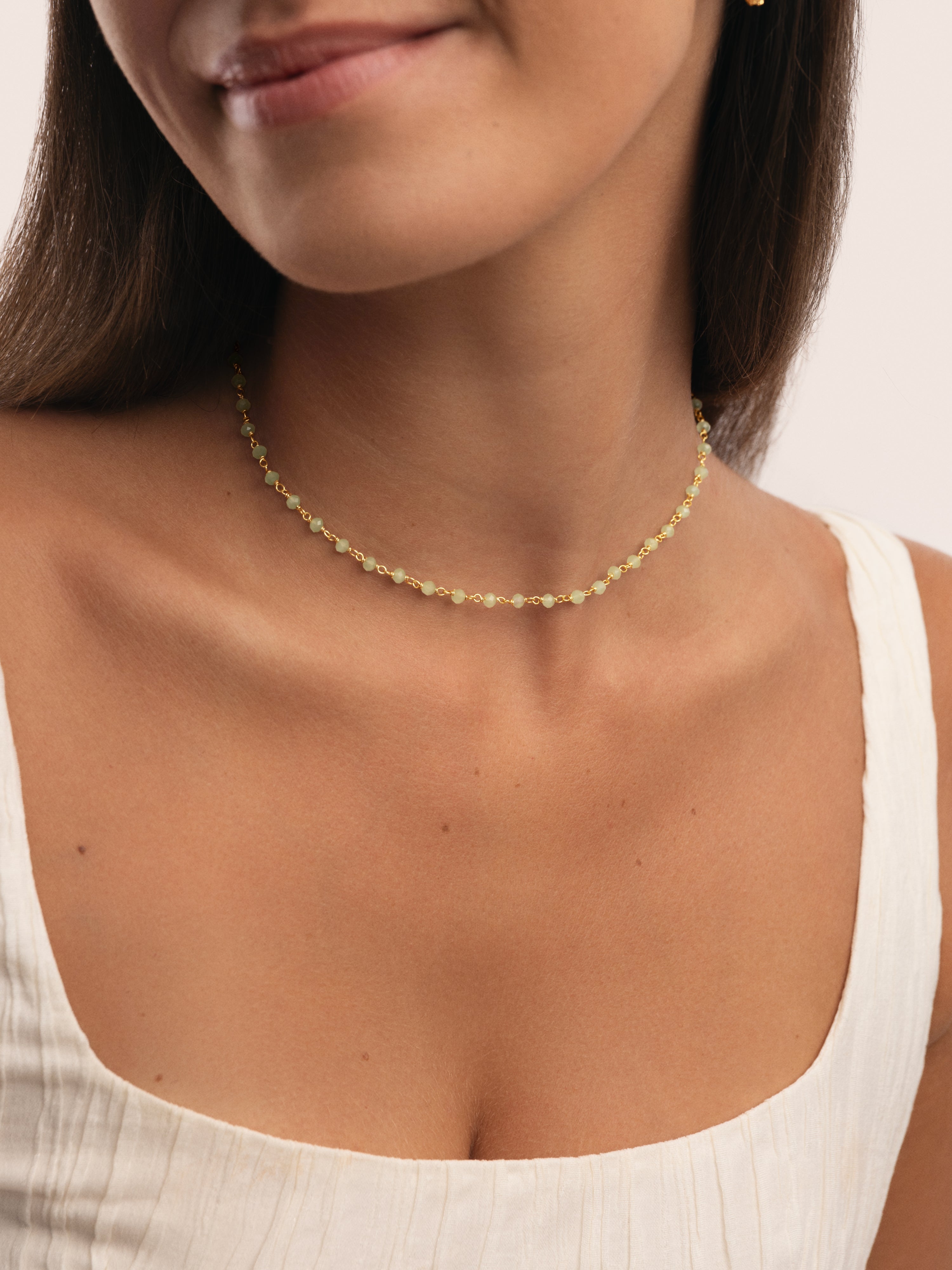 Collar Crystals Jade Plata Baño Oro