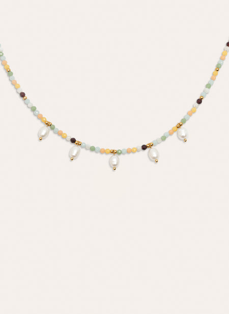 Crystal Pearl Edelstahl Vergoldet Halskette