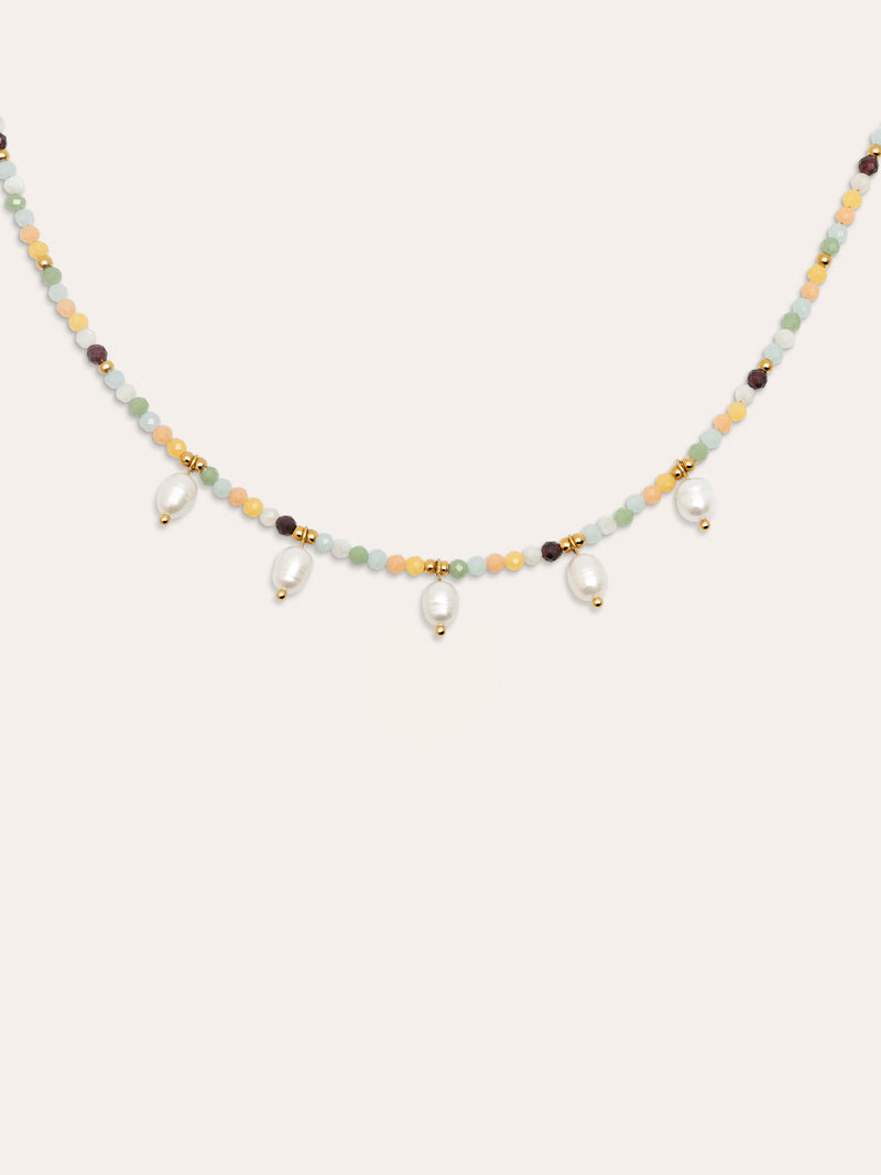 Collar Crystal Perlas Acero Baño Oro