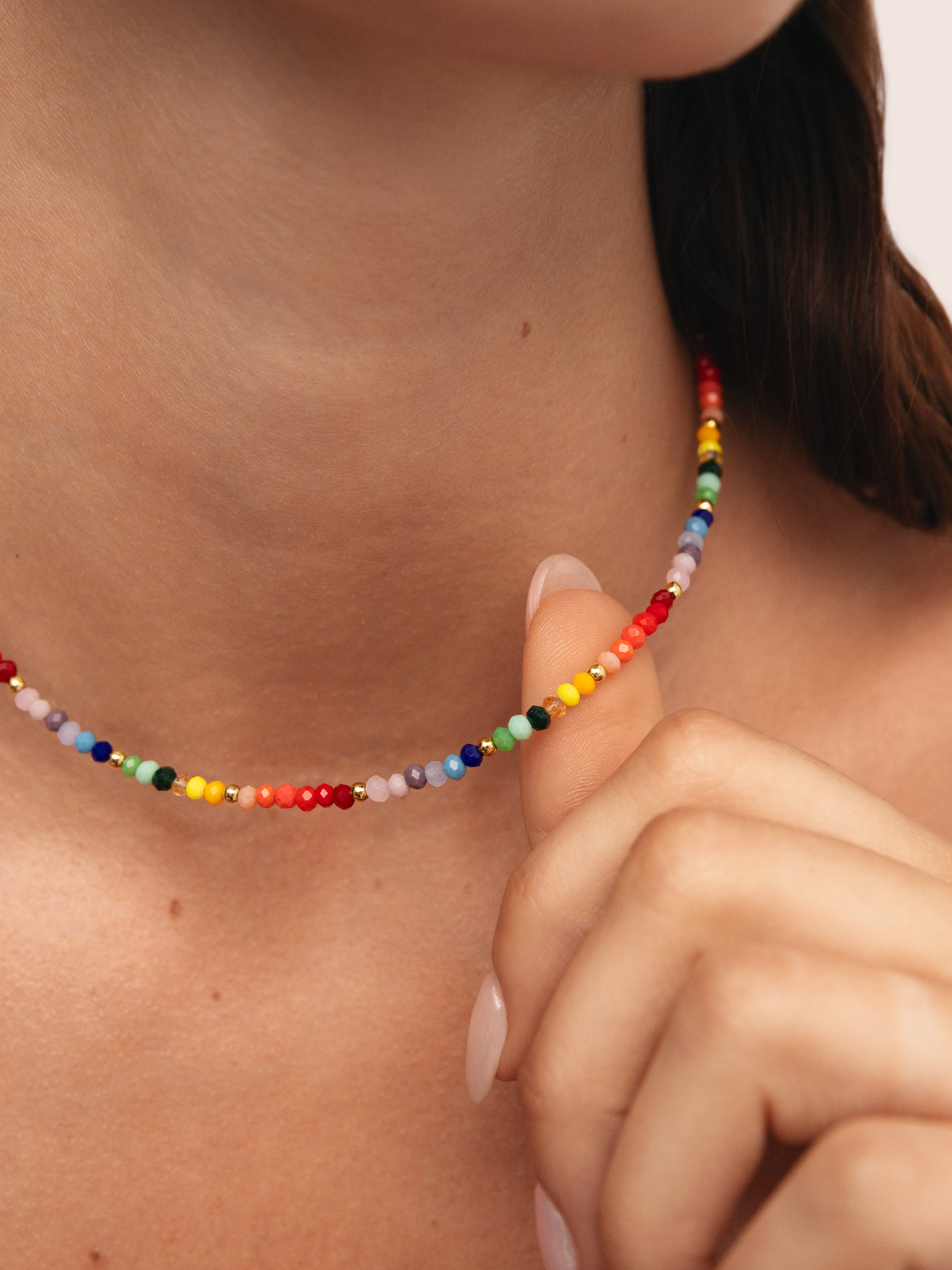 Collar Crystals Rainbow Acero Baño Oro