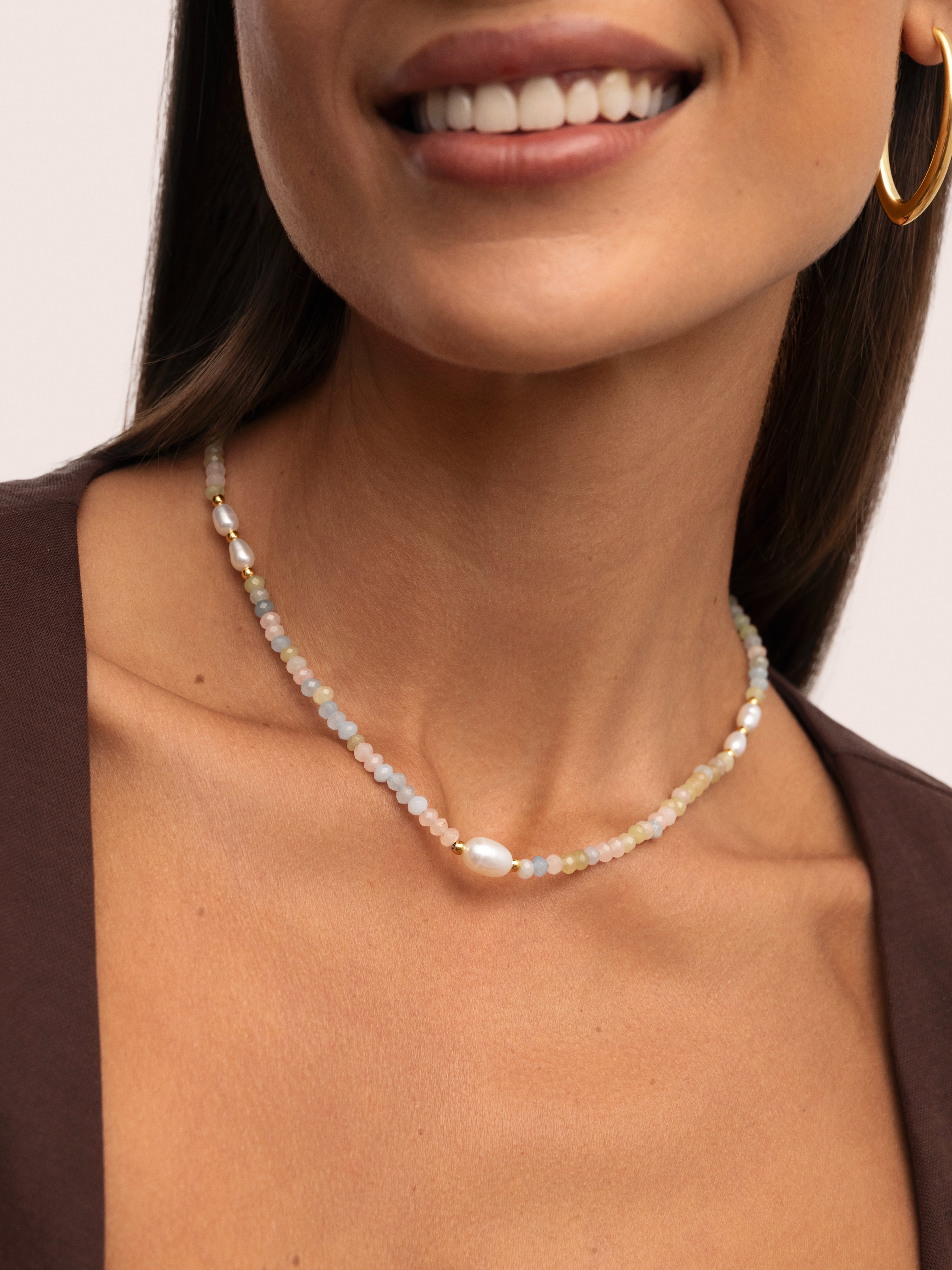 Daphne Pearls Stainless Steel Gold Necklace 