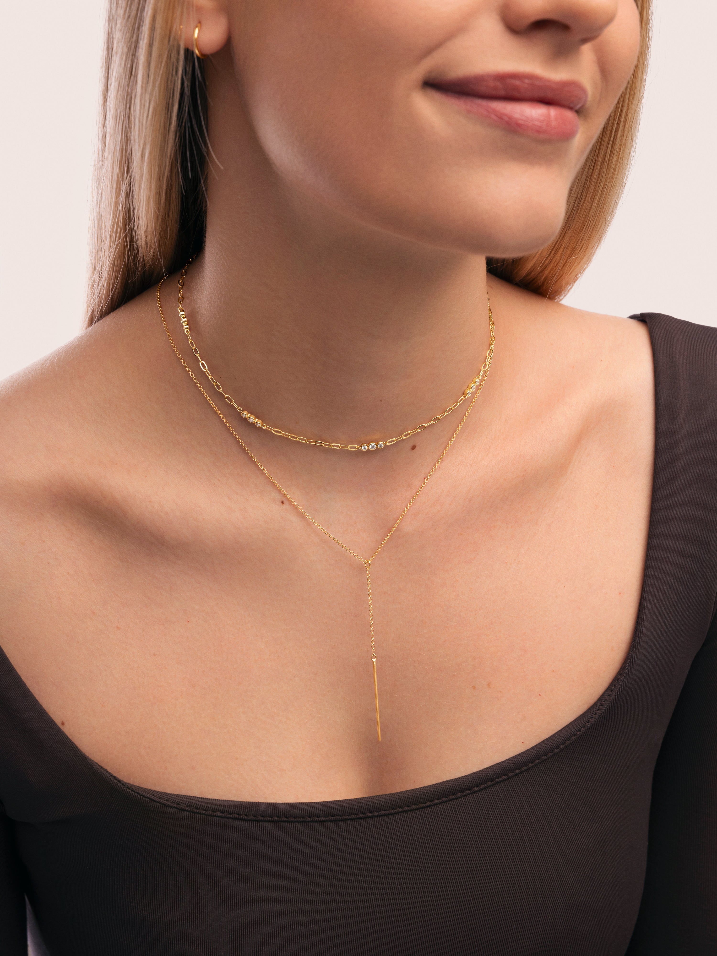 Y Stick Halskette Silber, vergoldet