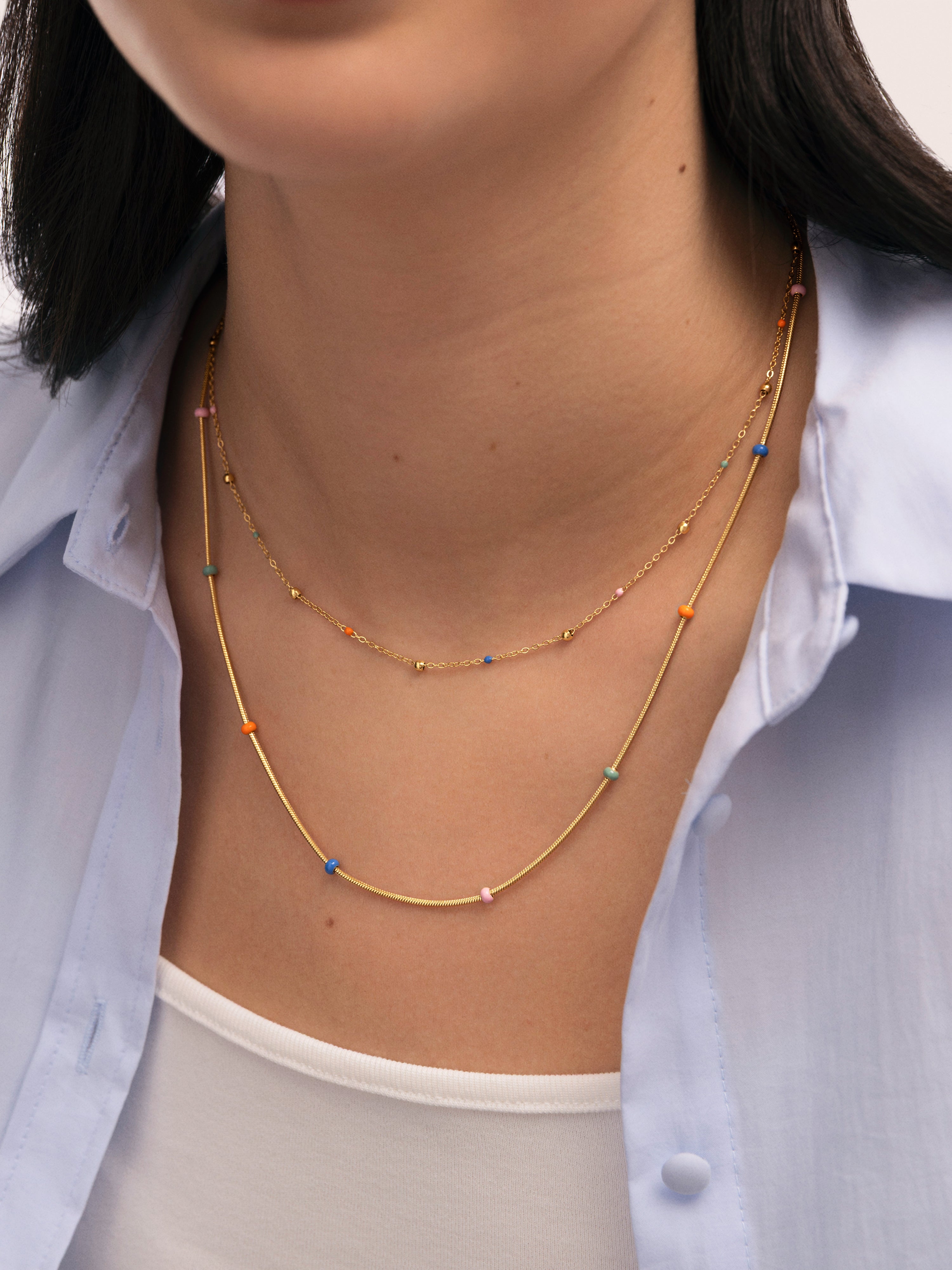 Collar Doble Carla Enamel Acero Baño Oro