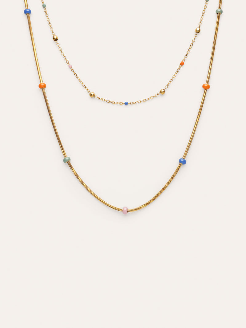Collar Doble Carla Enamel Acero Baño Oro