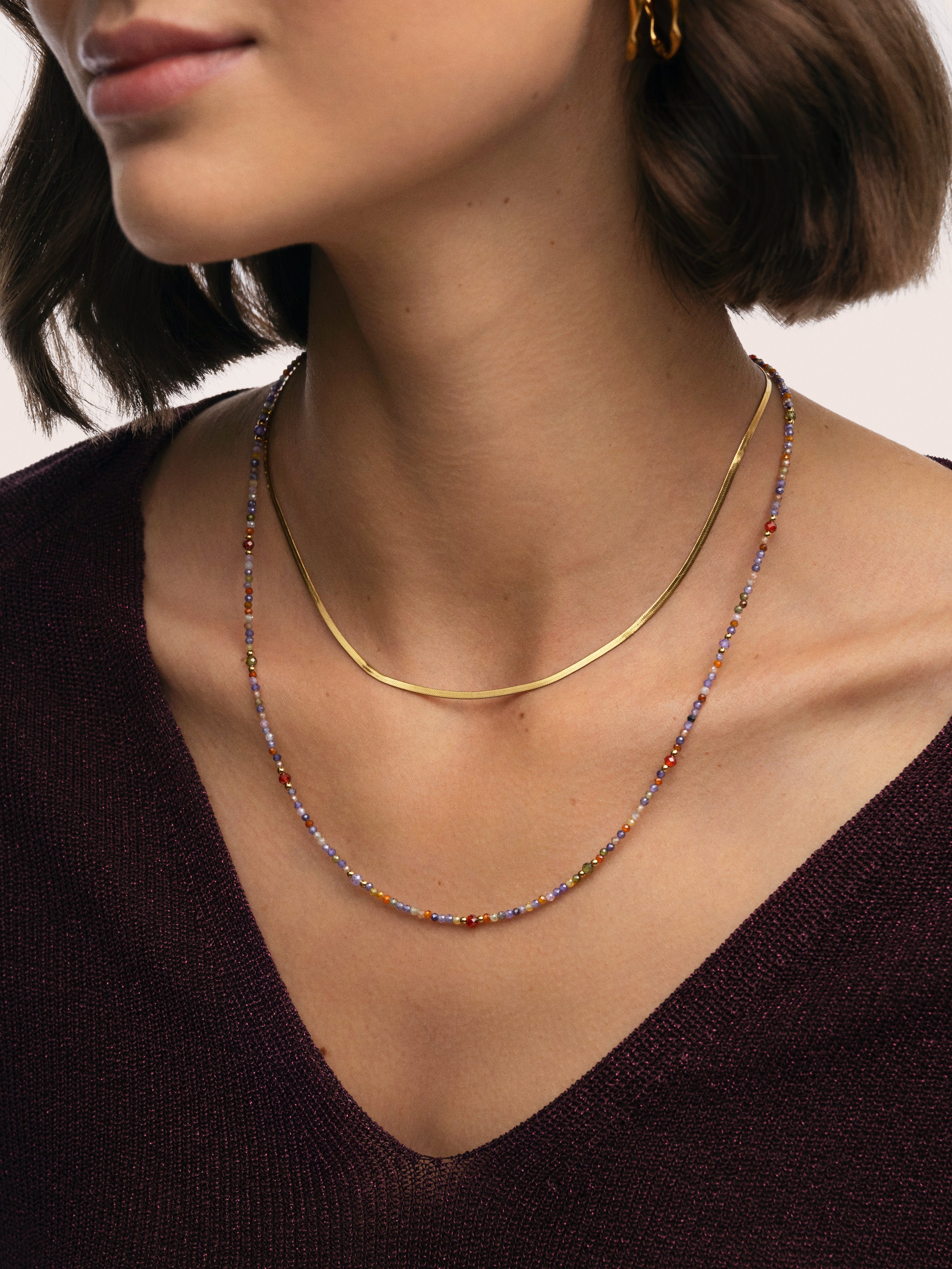 Collar Doble Crystals Lisse Acero Baño Oro