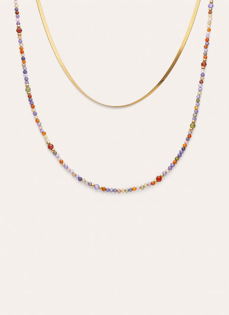 Collar Doble Crystals Lisse Acero Baño Oro