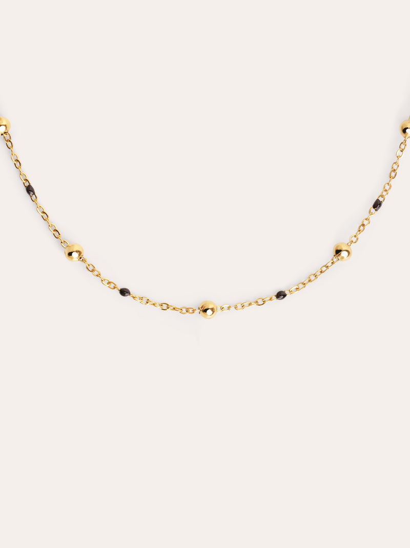 Collar Dots L Black Enamel Acero Baño Oro