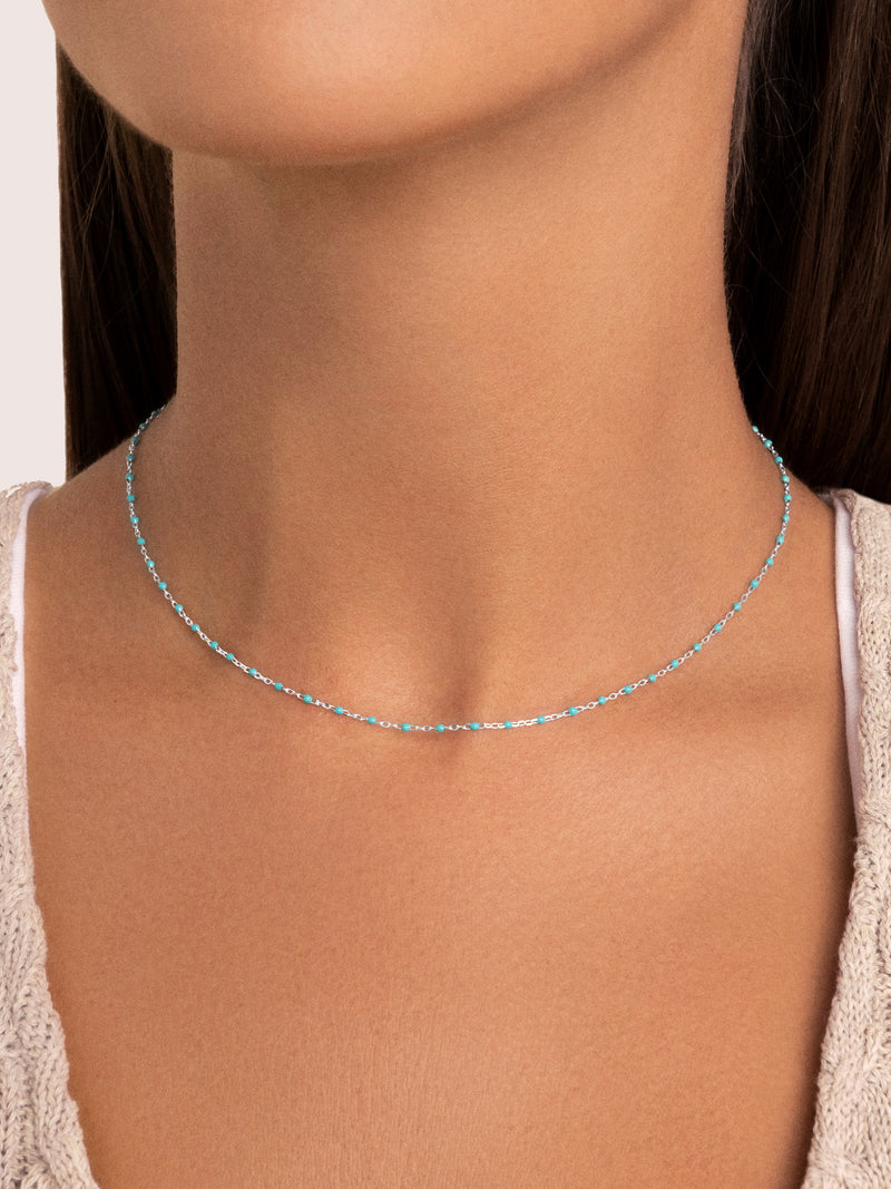 Collar Dots Turquoise Enamel Acero