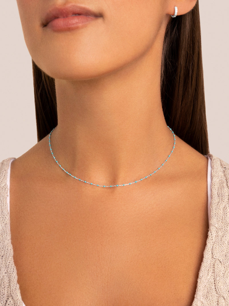 Dots Turquoise Enamel Halskette Silber