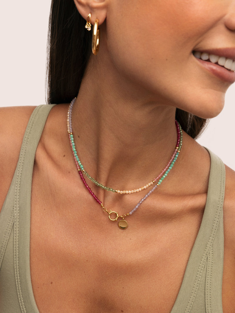 Collar Dye Dots Pastel Acero Baño Oro