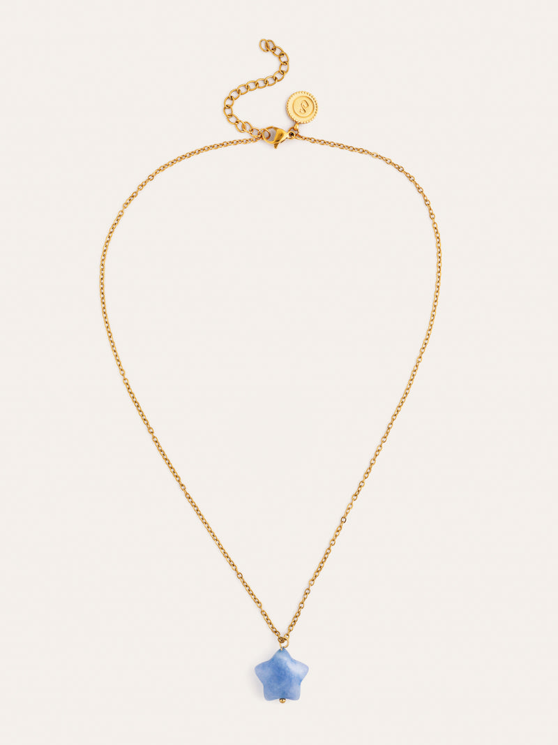 Collar Estrella Aguamarina Acero Baño Oro
