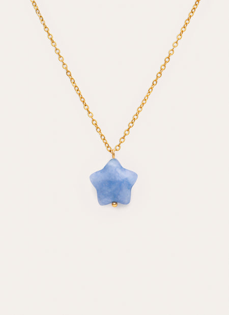 Collar Estrella Aguamarina Acero Baño Oro