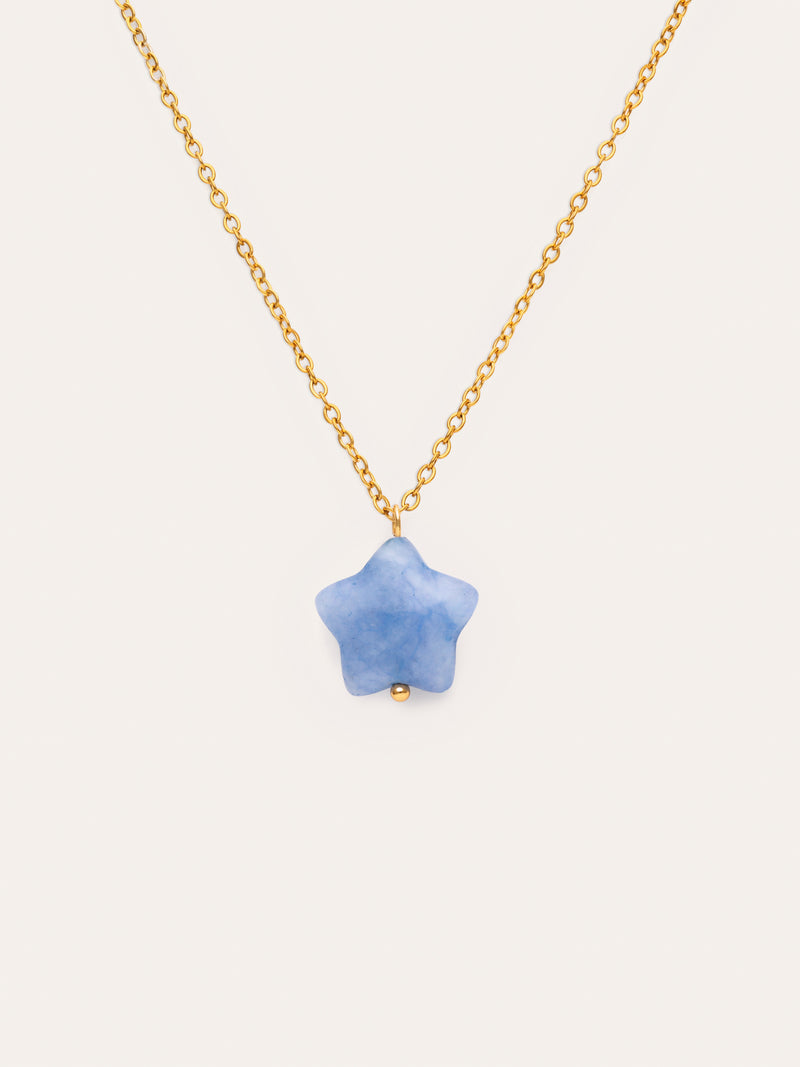Collar Estrella Aguamarina Acero Baño Oro