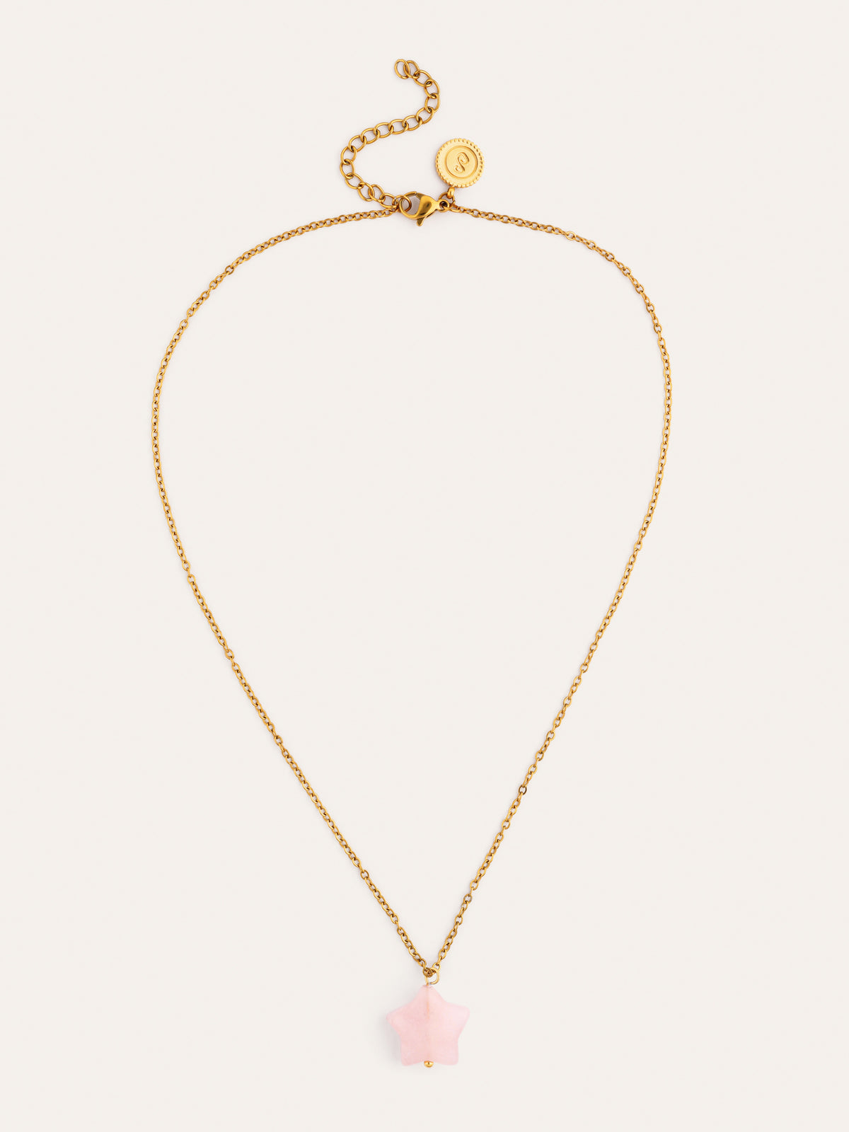 Collar Estrella Cuarzo Rosa Acero Baño Oro - vista 4