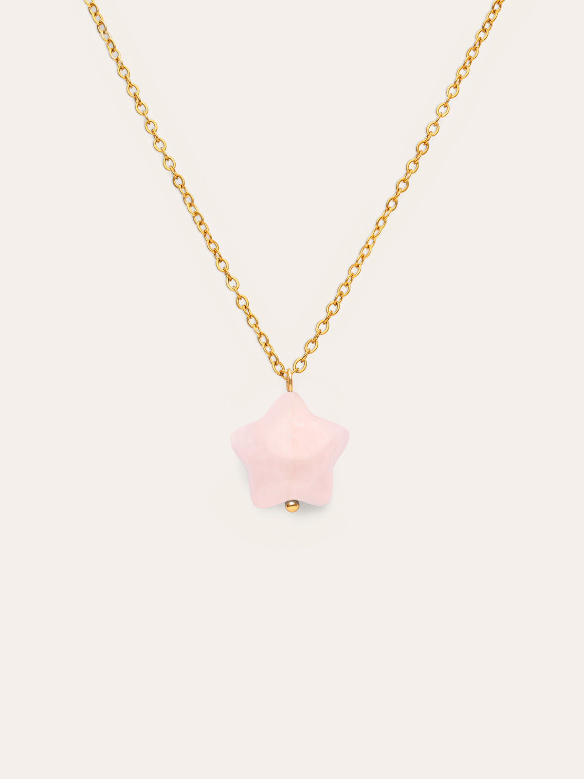 Collar Estrella Cuarzo Rosa Acero Baño Oro