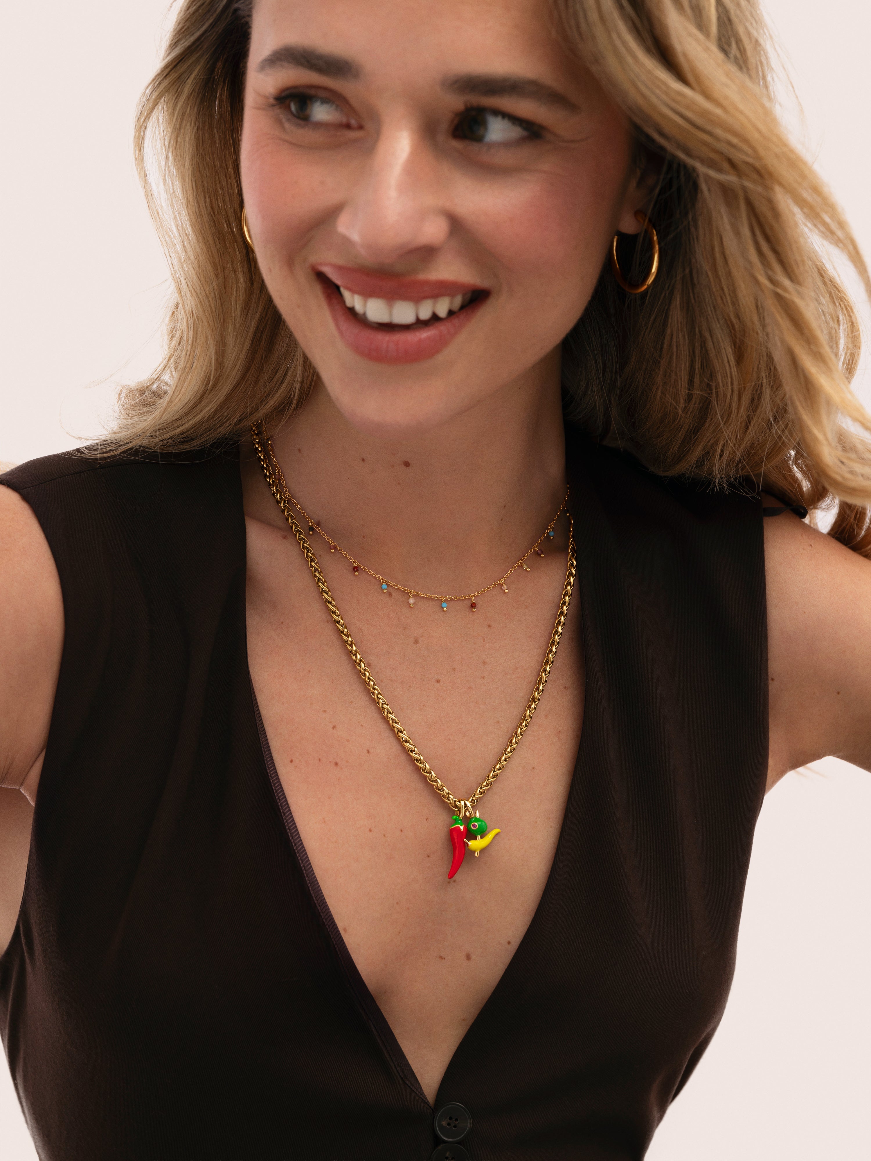 Fine Disco Halskette Edelstahl, vergoldet