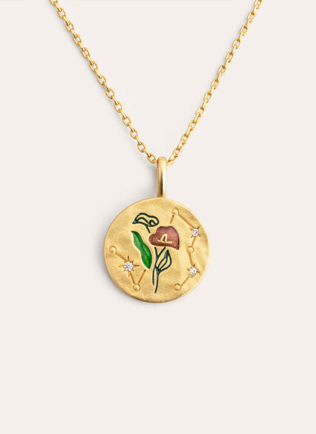 Collar Medallion Flower Blossom Baño Oro