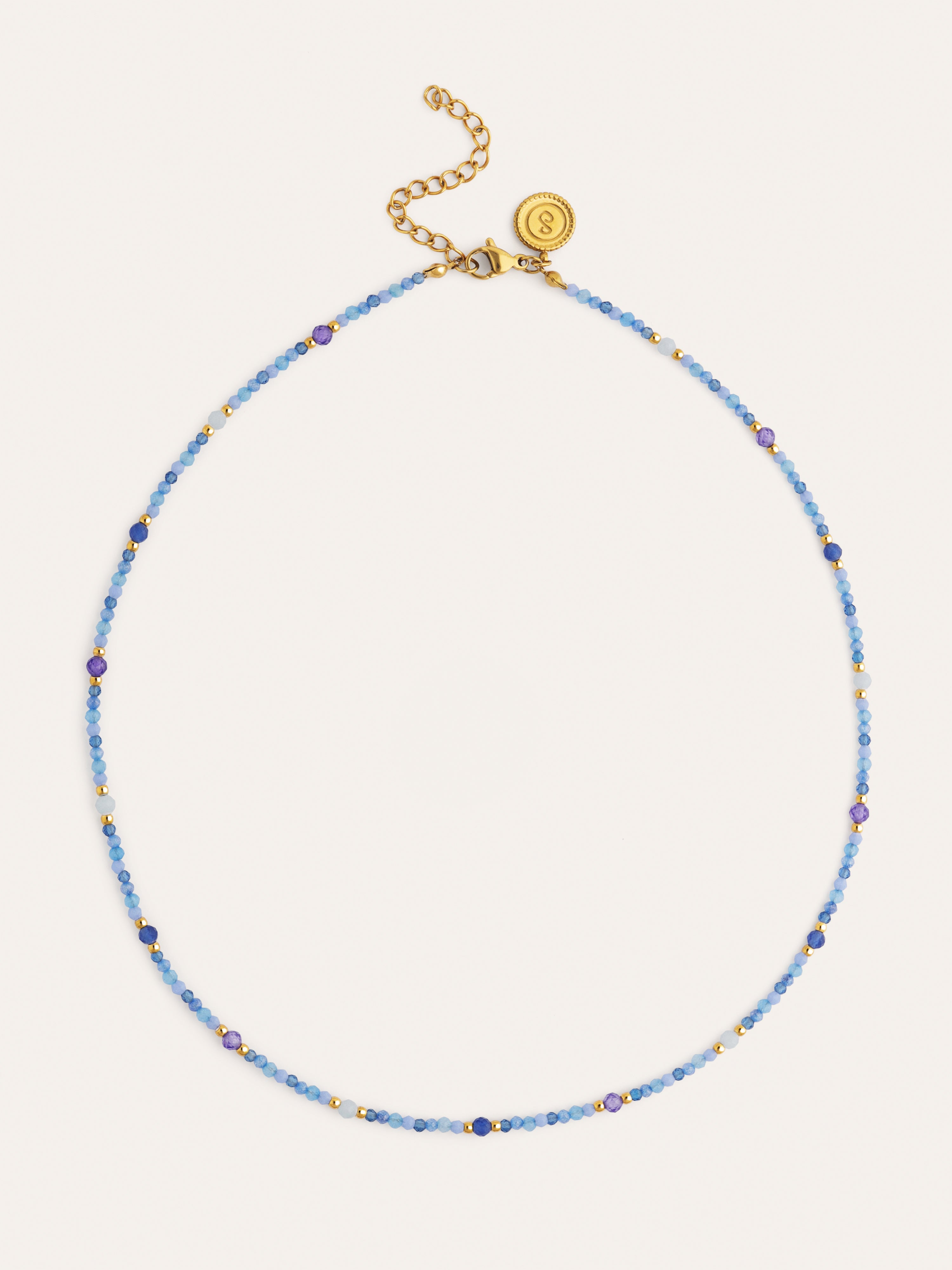 Collar Glam Azul Acero Baño Oro