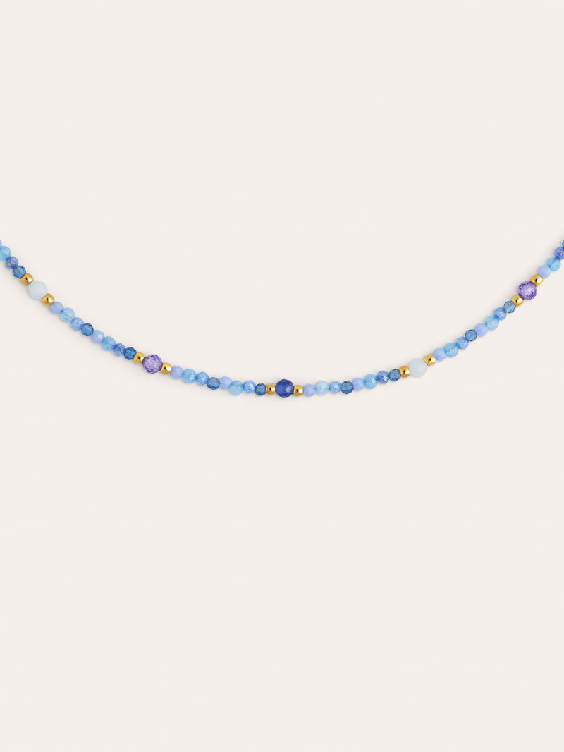 Collar Glam Azul Acero Baño Oro