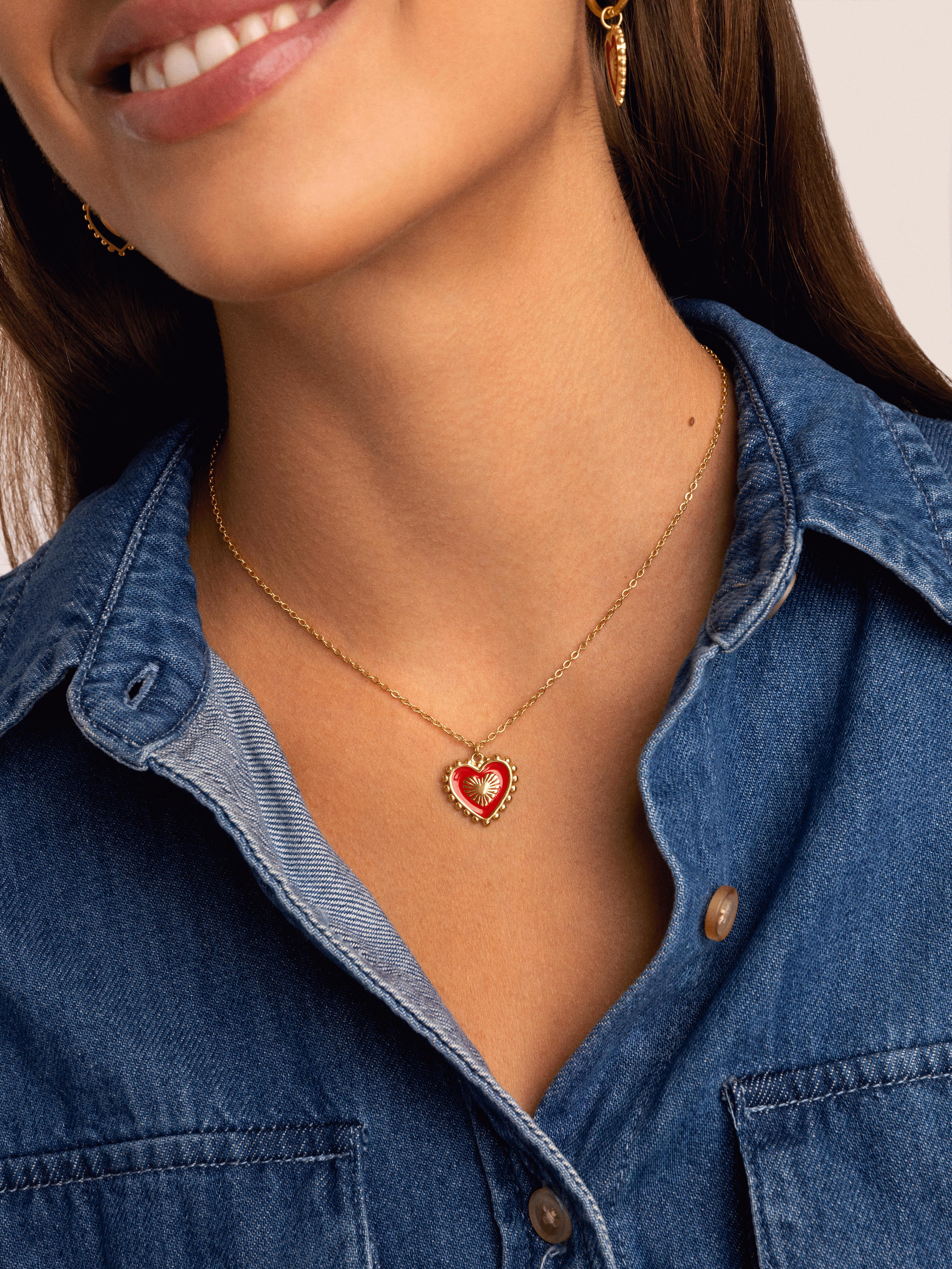 Collar Heart Reversed Enamel Acero Baño Oro
