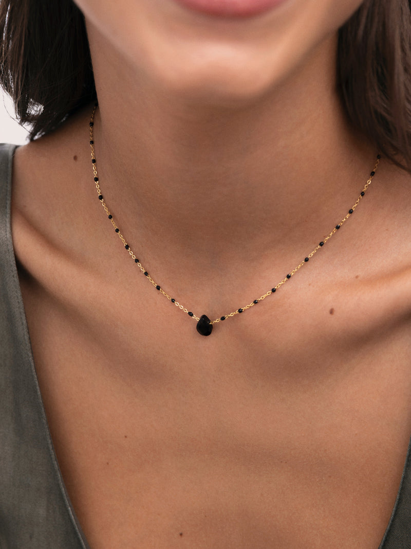 Collar Hydra Negro Acero Baño Oro