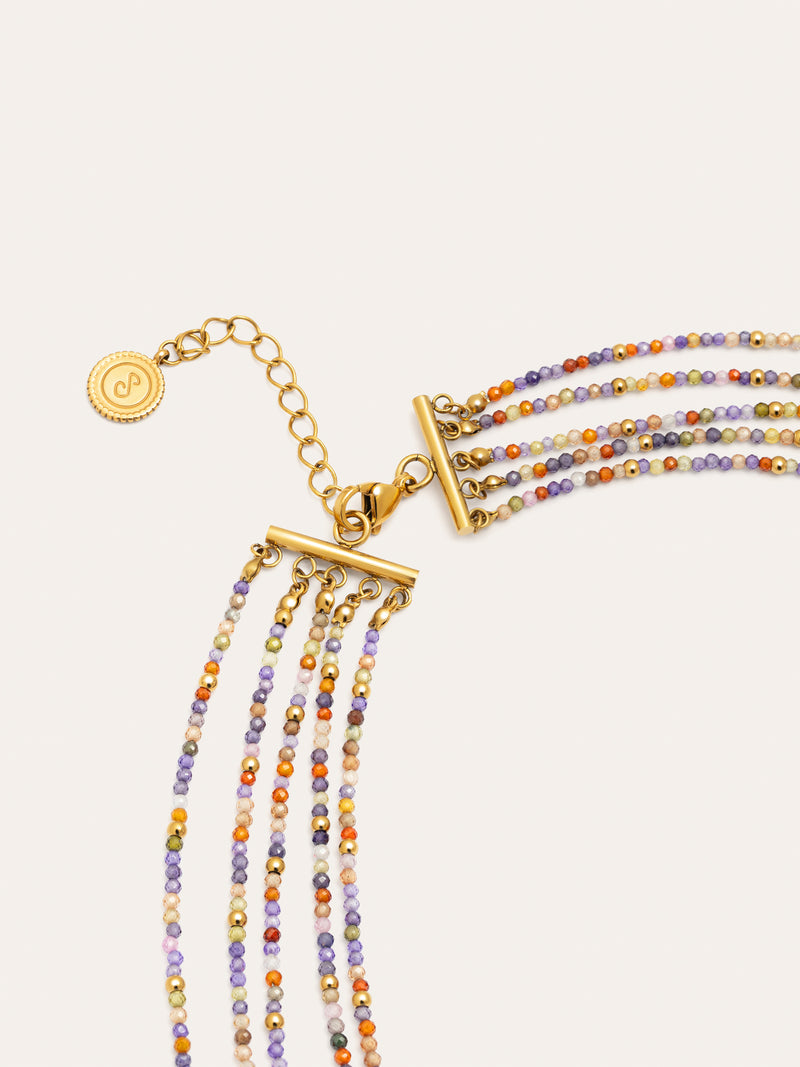 Colar Long Crystals Cleopatra Aço Banho de Ouro