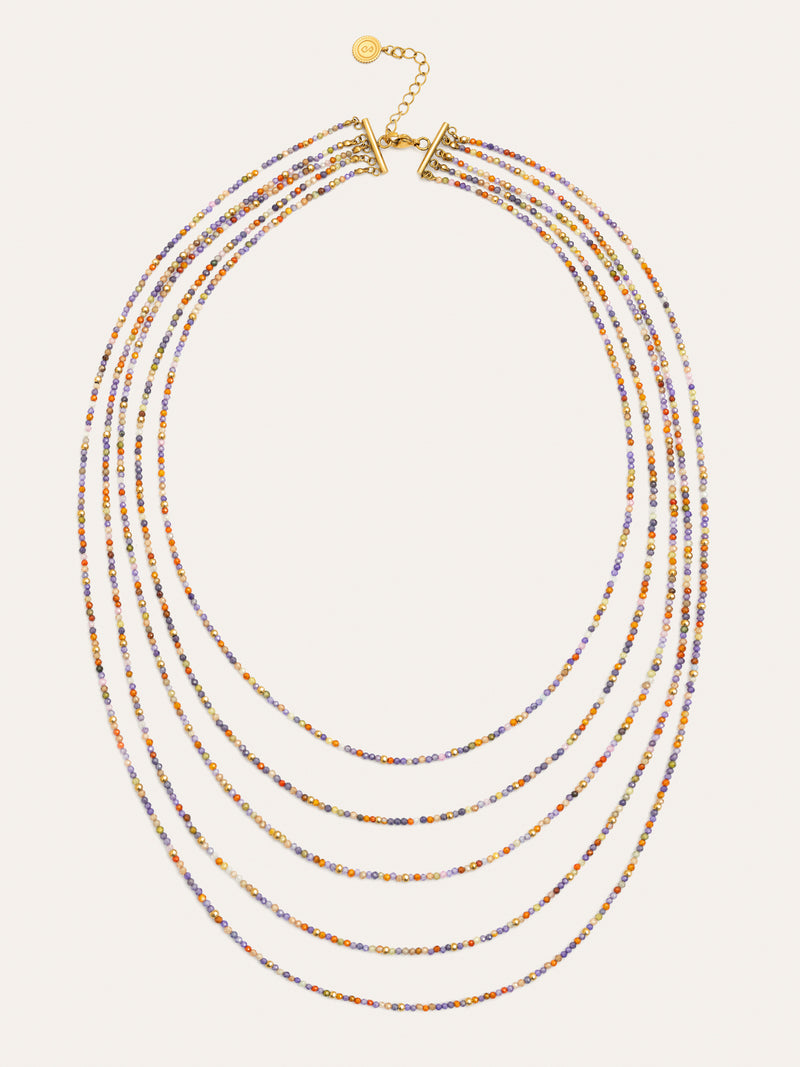 Colar Long Crystals Cleopatra Aço Banho de Ouro