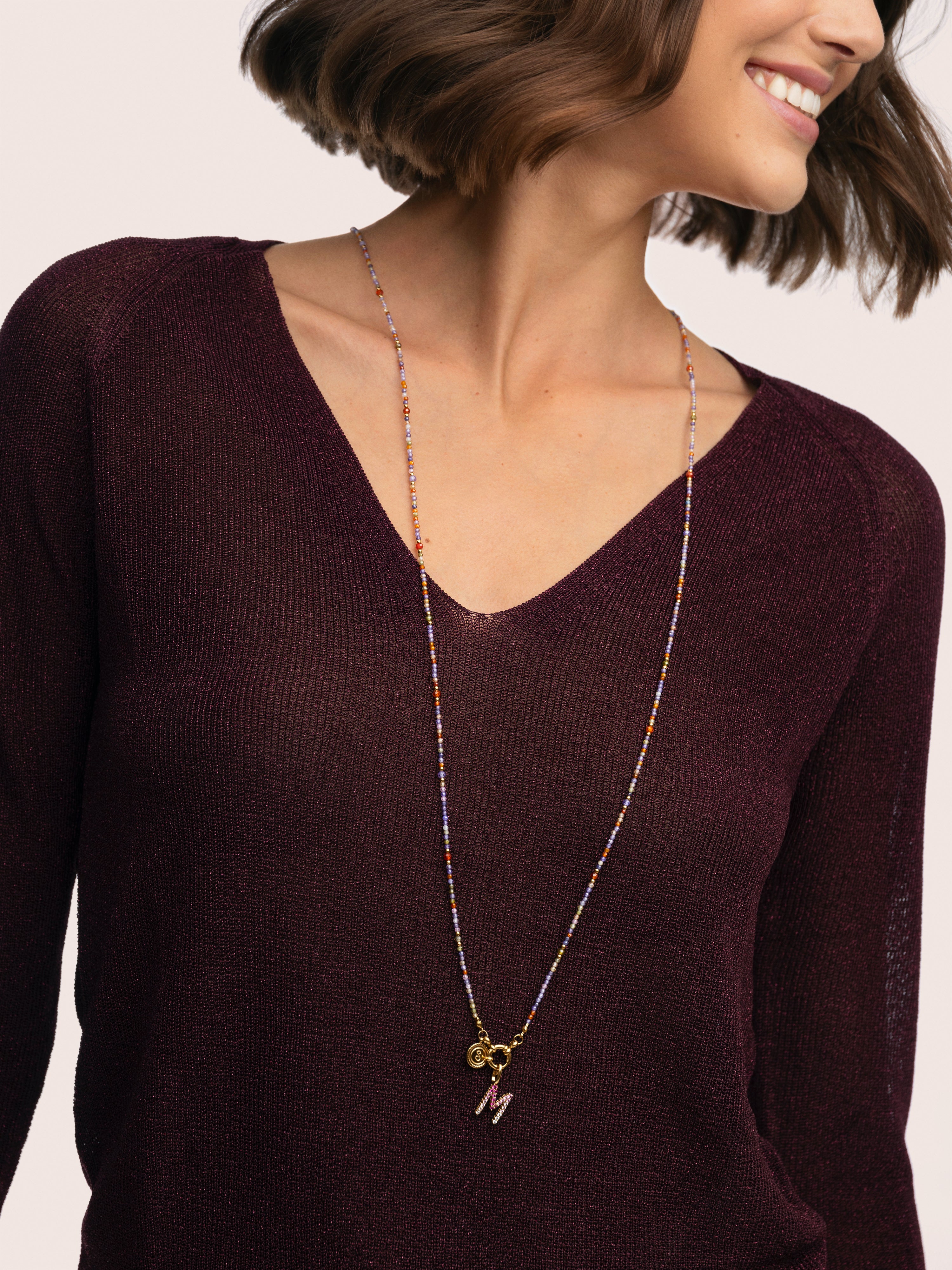 Long Full Crystal Summer Stainless Steel Gold Necklace