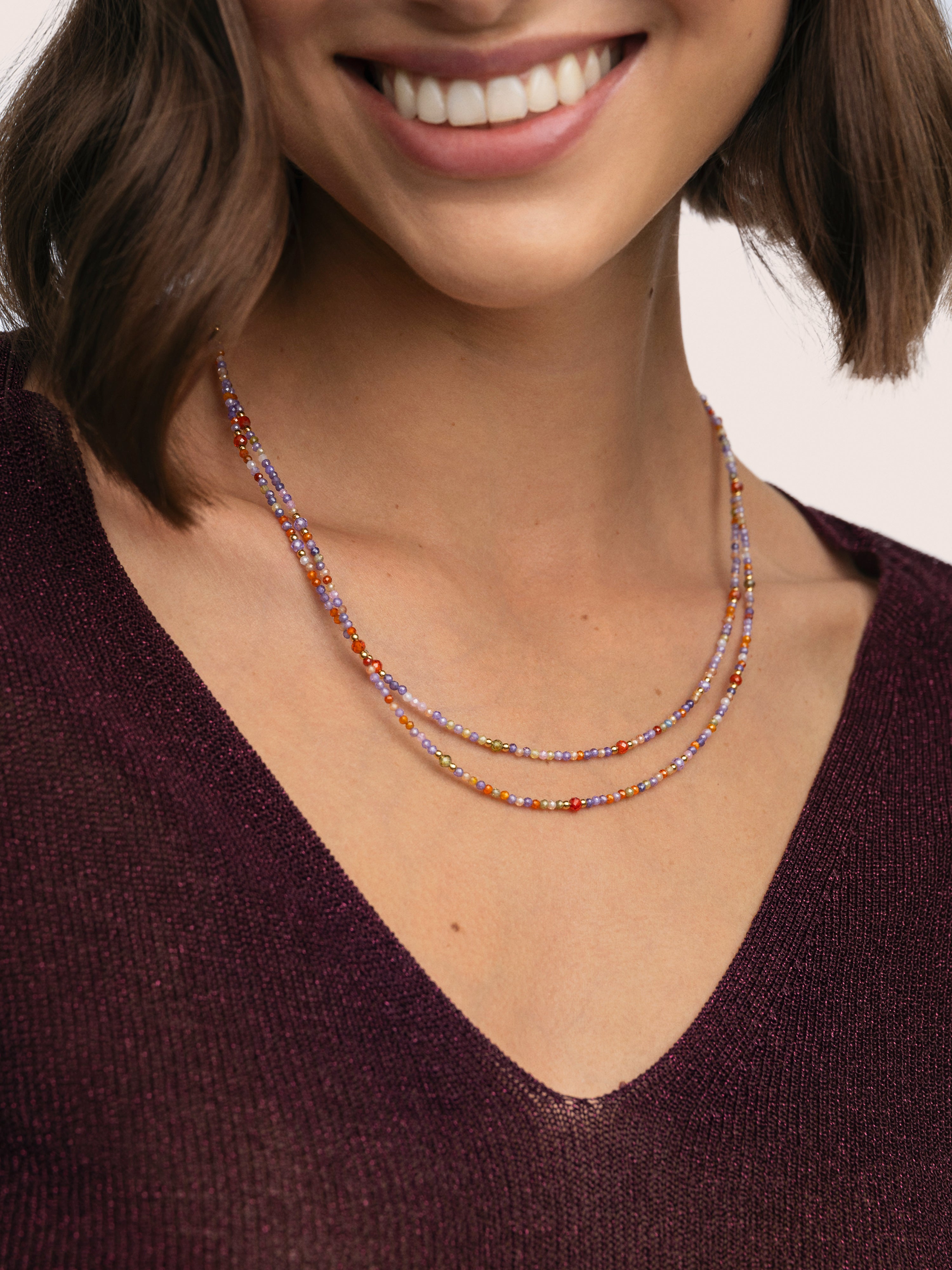 Long Full Crystal Summer Stainless Steel Gold Necklace