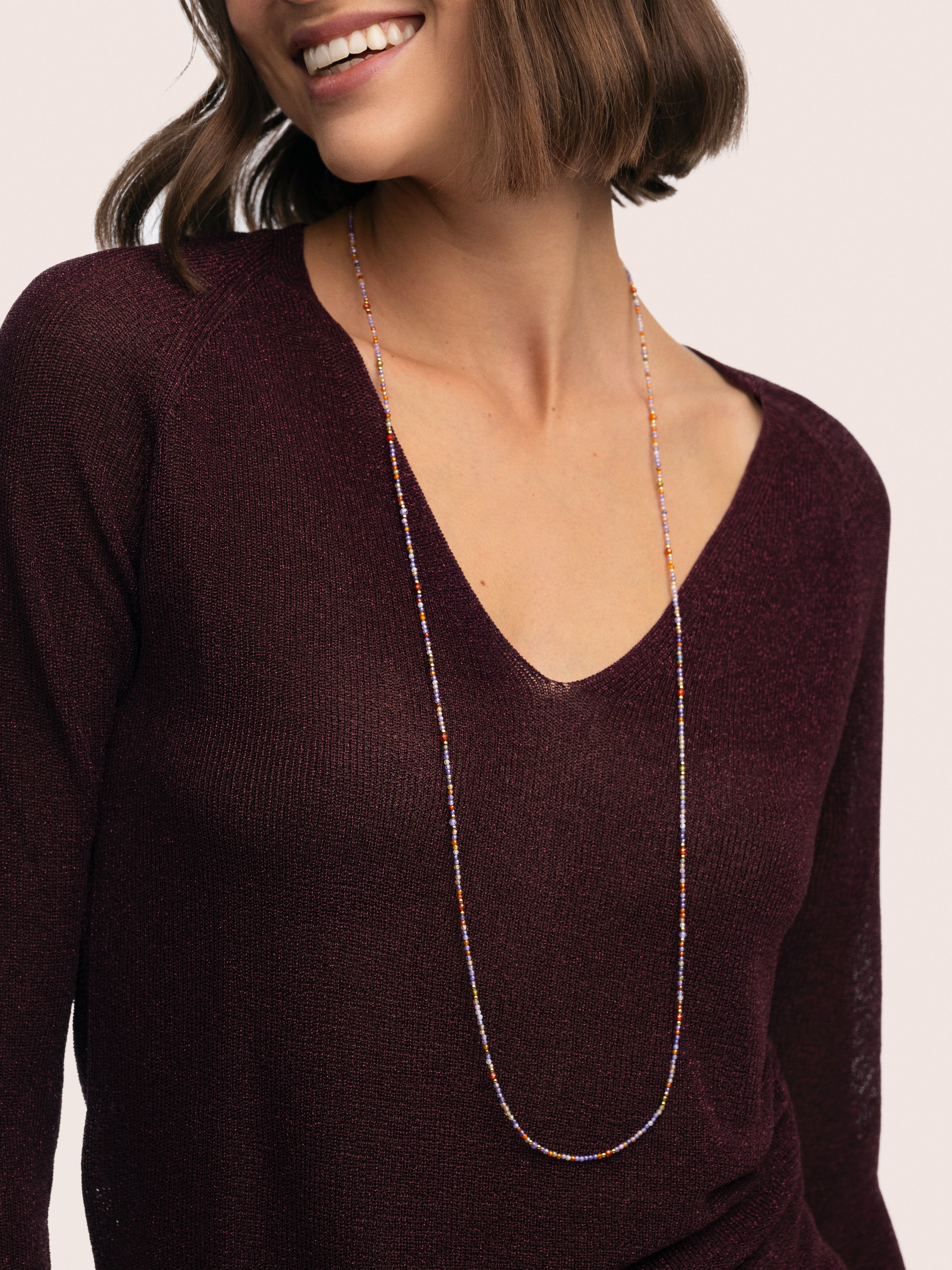 Long Full Crystal Summer Stainless Steel Gold Necklace