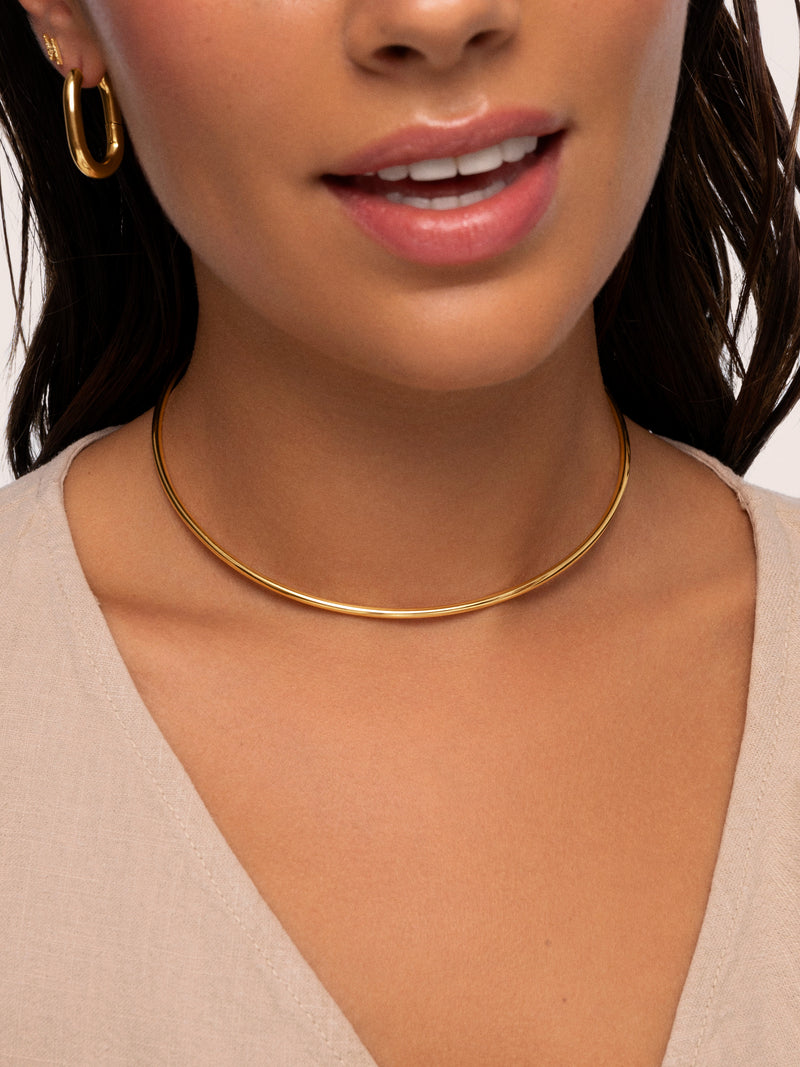 Choker Line Chain, Edelstahl, vergoldet