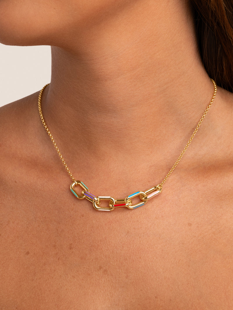Collar Link Rainbow Enamel Baño Oro
