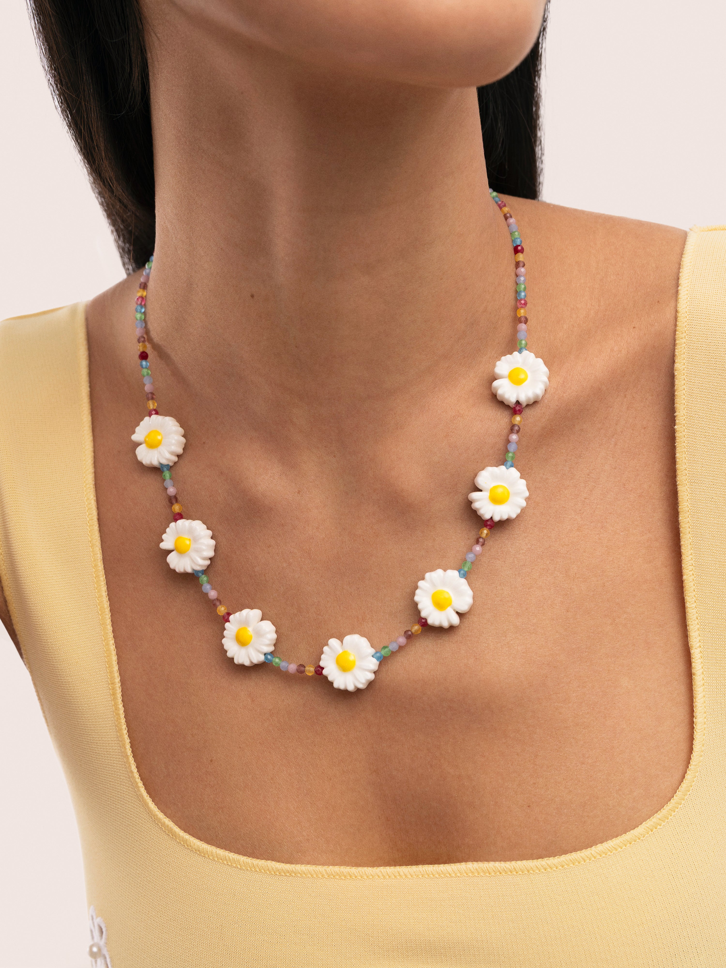 Collar Long Margarita Acero Baño Oro